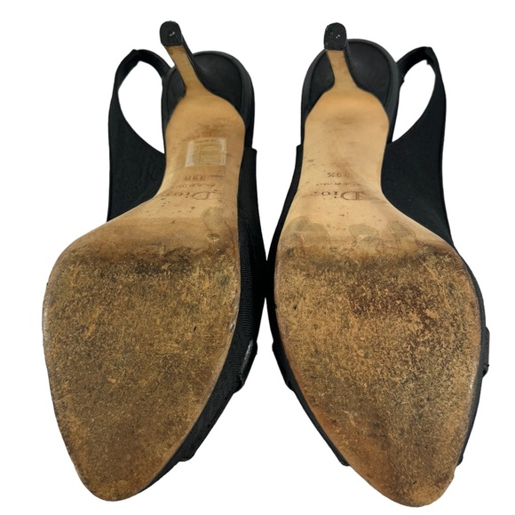 DIOR Black Monogram Canvas Open Peep Toe Logo Plaque Heels 39.5 - 9.5 - Picture 12 of 13